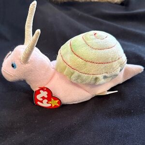 Ty Beanie Baby Swirly Pink and Green Snail Plush Toy